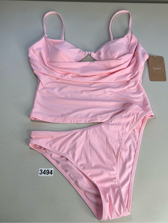Samiol Other - Samiol Pink Ribbed Pearl Accent Tankini Bikini Set Swimwear Size Medium